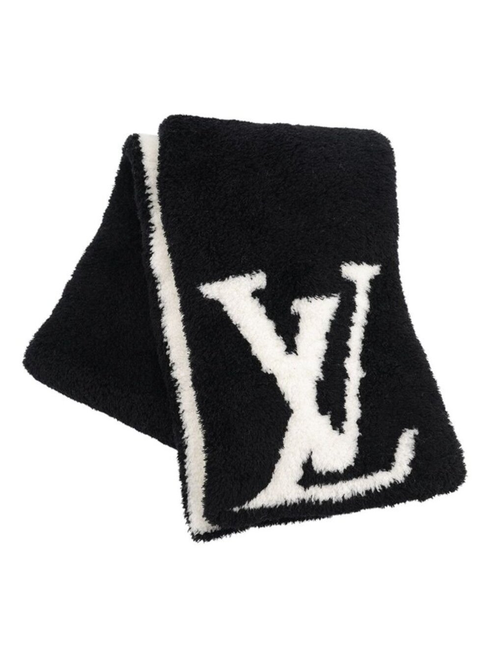 Louis Vuitton Scarf Comfy Wool Nylon LV Signature Reversible White Black